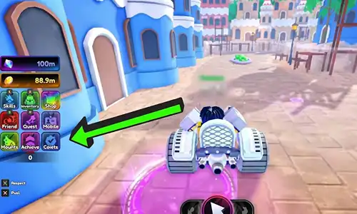 In-game vehicle from Progamzo Anime Tactical Simulator with colorful buildings in the background, showcasing gameplay elements and user interface.