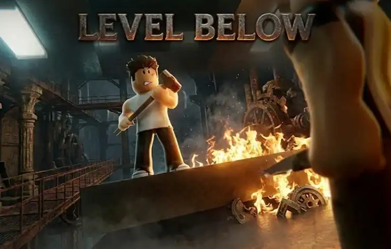 Exciting game scene featuring a character in an industrial setting with fire and machinery, promoting free runes, spins, and active codes for gaming rewards.