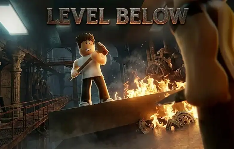 Exciting game scene featuring a character in an industrial setting with fire and machinery, promoting free runes, spins, and active codes for gaming rewards.