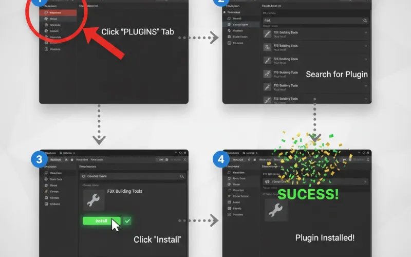 Roblox plugin safety guide showing red flags to avoid and green checkmarks for safe installation practices with verified creators